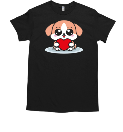 Cute dog sitting and holding heart  Classic Men's T-shirt