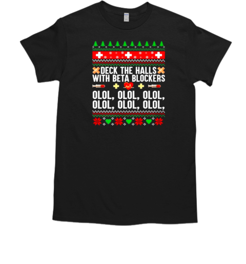 Deck The Halls With Beta Blockers Olol Olol Ugly Pattern Christmas  Classic Men's T-shirt