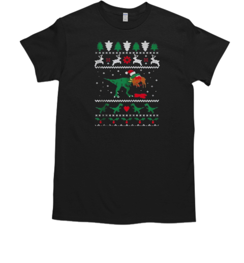 T Rex Eating Reindeer Jurassic Ugly Christmas  Classic Men's T-shirt