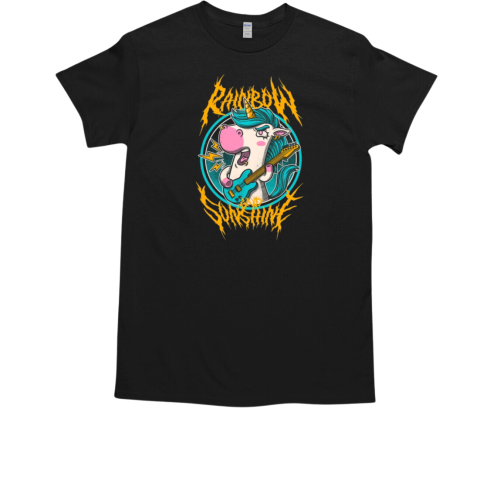 Rainbow and Sunshine Cute Metal Band Unicorn  Classic Men's T-shirt