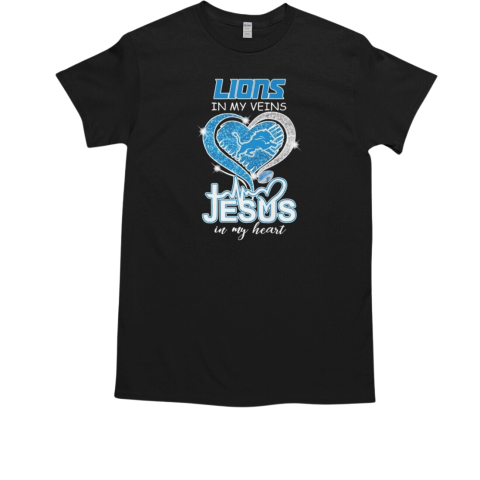 Detroit Lions In My Veins Jesus In My Heart Diamond 2024  Classic Men's T-shirt