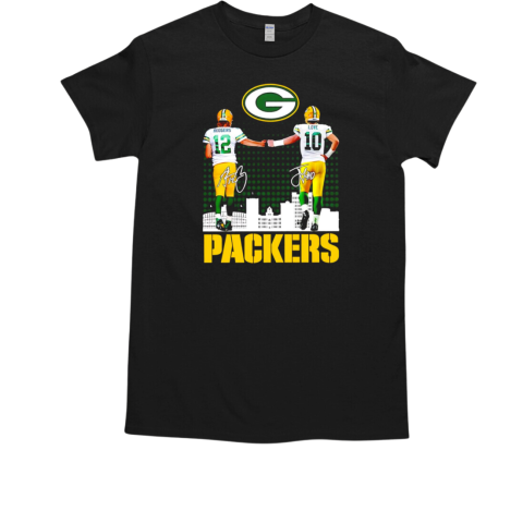 Green Bay Packers Aaron Rodgers x Jordan Love signature skyline  Classic Men's T-shirt