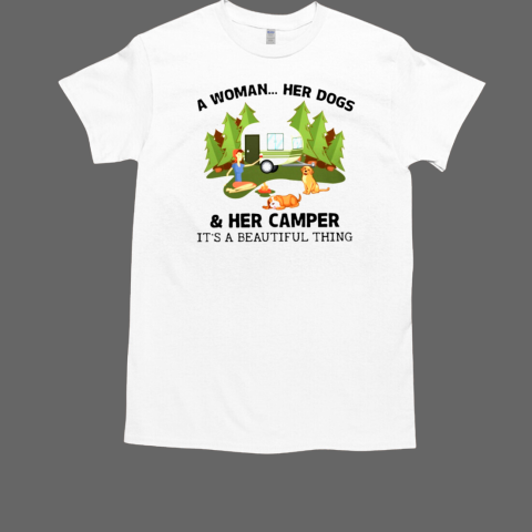 A WOMAN HER DOGS AND HER CAMPER  Classic Men's T-shirt