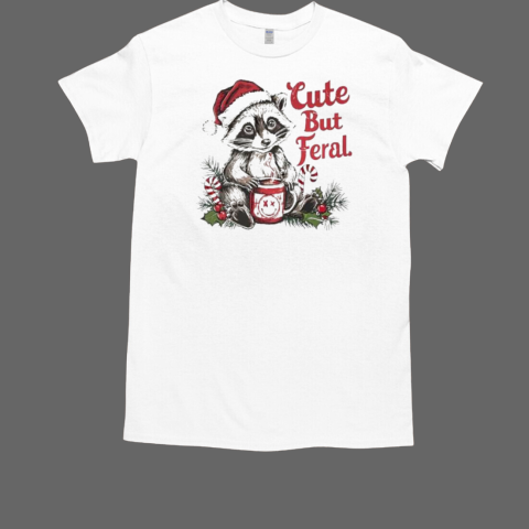 Cute But Feral Christmas Raccoon 2024  Classic Men's T-shirt