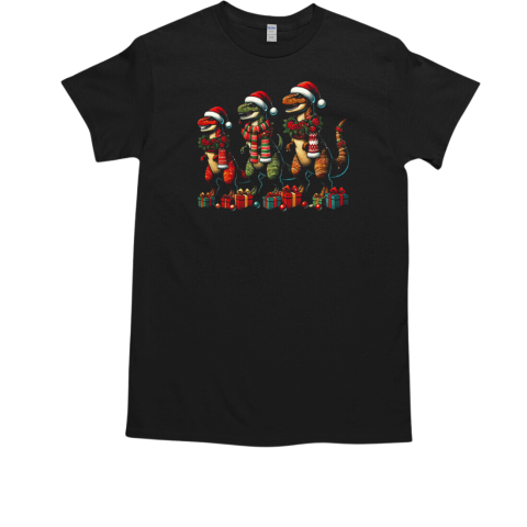 Dinosaur With Santa Hat Merry Christmas  Classic Men's T-shirt