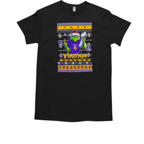 Minnesota Vikings X Grinch Christmas with Super Bowl Trophy ugly Christmas T-Shirt