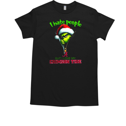 Grinch Santa Hat I Hate People But I Love My Alabama Crimson Tide Christmas Logo T-Shirt