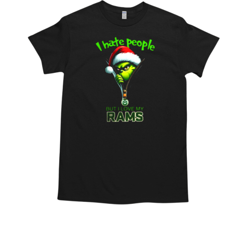 Grinch Santa Hat I Hate People But I Love My Colorado State Rams Christmas Logo T-Shirt