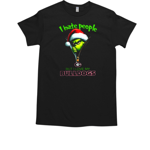 Grinch Santa Hat I Hate People But I Love My Georgia Bulldogs Christmas Logo T-Shirt