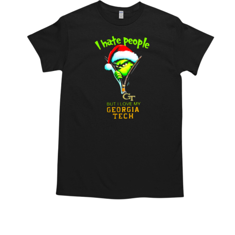 Grinch Santa Hat I Hate People But I Love My Georgia Tech Yellow Jackets Christmas Logo T-Shirt