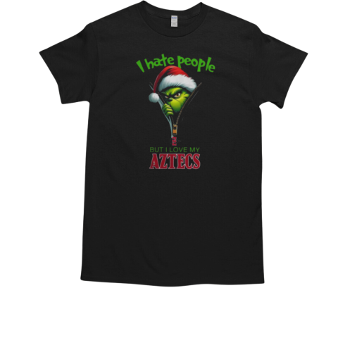 Grinch Santa Hat I Hate People But I Love My San Diego State Aztecs Christmas Logo T-Shirt