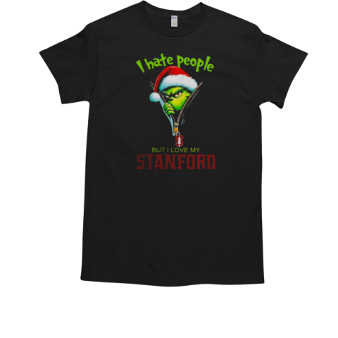 Grinch Santa Hat I Hate People But I Love My Stanford Cardinal Christmas Logo T-Shirt