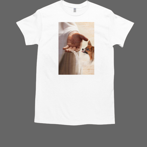 Jesus Christ And Papillon Dog Take My Hand Poster T-Shirt