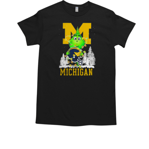 The Grinch Hug Michigan Wolverines Helmet Christmas T-Shirt