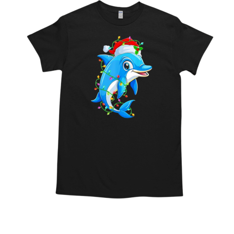 Dolphin Santa Hat Christmas Tree Lights Xmas Pajamas T-Shirt