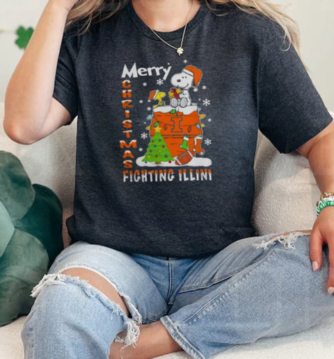 Illinois Fighting Illini Snoopy And Woodstock Merry Christmas T-Shirt