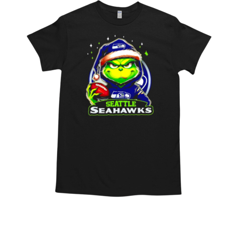 Seattle Seahawks Grinch wearing Santa hat Christmas 2024 T-Shirt