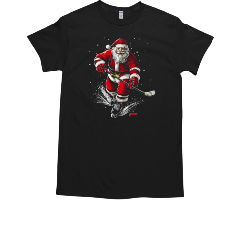 Christmas Sports Santa Playing Ice Hockey Xmas Men Women T-Shirt