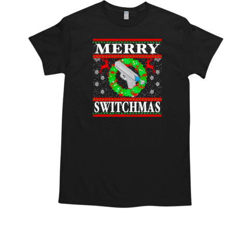 Merry Switchmas wreath gun ugly Christmas T-Shirt