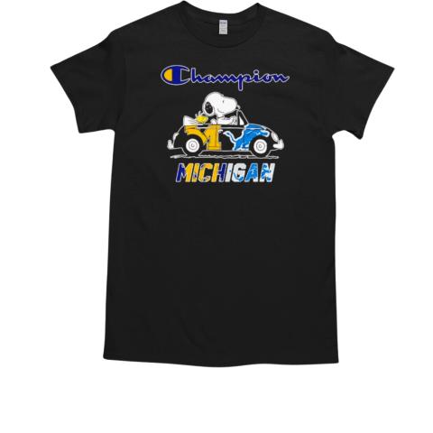 Snoopy and Woodstock driving Champion Michigan Wolverines Detroit Lions T-Shirt