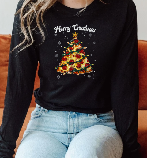 Merry Crustmas Pizza Christmas Tree Xmas Long Sleeved T-shirt 