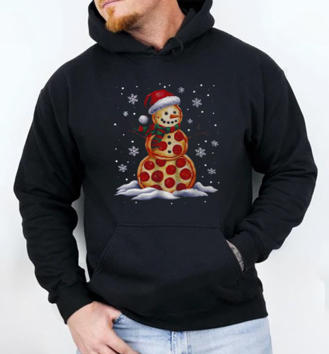 Pizza Snowman Santa Hat Christmas Pizza Party Funny Unisex Hoodie