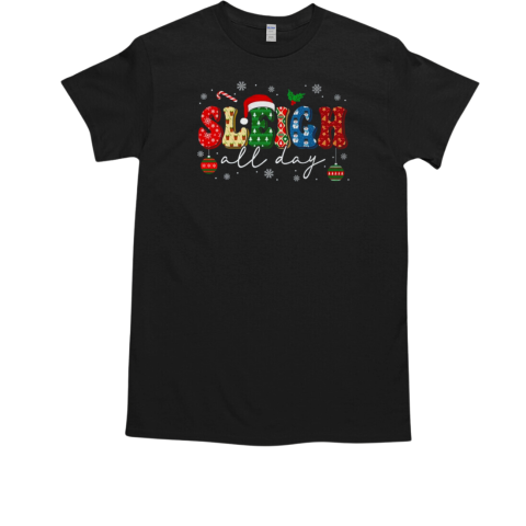 Sleigh All Day Slay Women Christmas Vintage Groovy Santa Hat T-Shirt