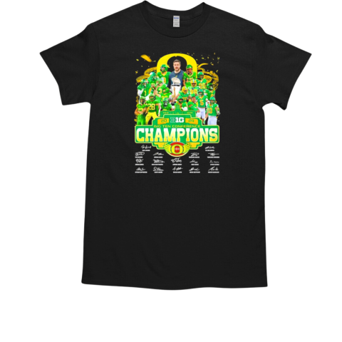 Oregon Ducks Big 10 Conference Champions Fan Celebrating 2024 graphic signatures T-Shirt