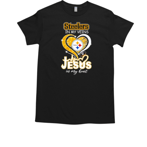 Steelers in my veins Jesus in my heart diamond heart T-Shirt