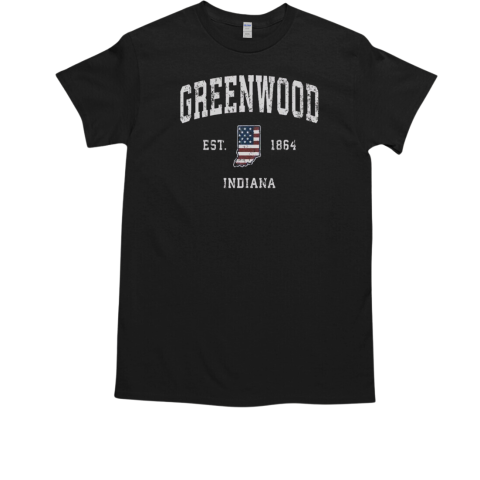 Greenwood Indiana In Vintage American Flag Sports T-Shirt