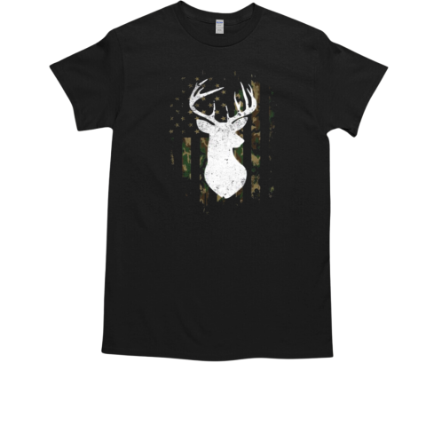 Buck Deer Hunting Camouflage Flag Funny Hunter T-Shirt