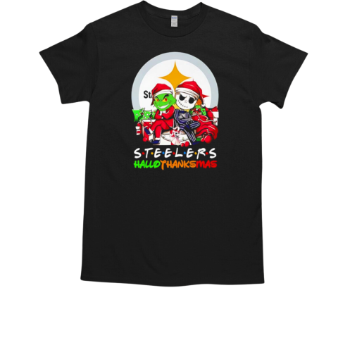 Grinch and Jack Skellington Steelers HalloThanksMas T-Shirt