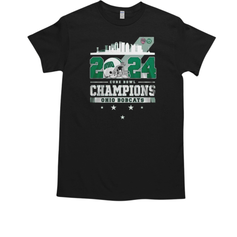 2024 Cure Bowl Champions Ohio Bobcats Skyline Helmet T-Shirt