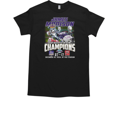 James Madison Dukes 2024 Boca Raton Bowl Champions Fan Celebration T-Shirt