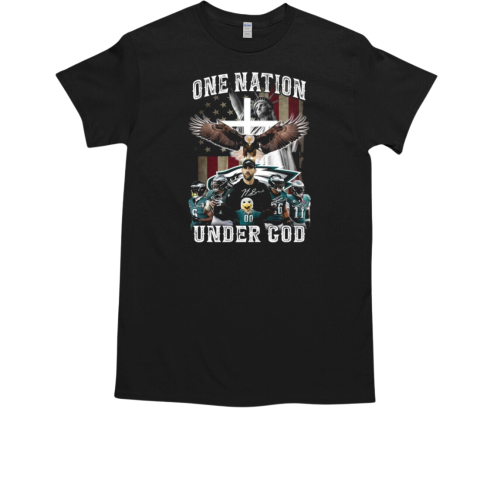 Philadelphia Eagles One Nation Under God American Flag Signature T-Shirt