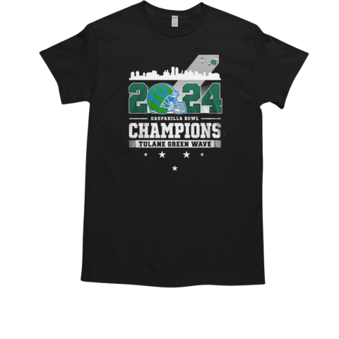 Tulane Green Wave Gasparilla Bowl Champions 2024 Skyline Helmet T-Shirt