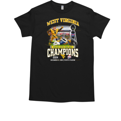 West Virginia Mountaineers Scooter's Coffee Frisco Bowl Champions 2024 Mascot T-Shirt