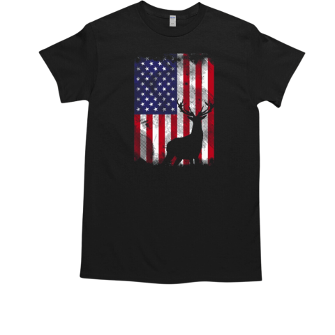 American Flag Deer Elk Hunting Usa Patriotic Hunter Gift T-Shirt