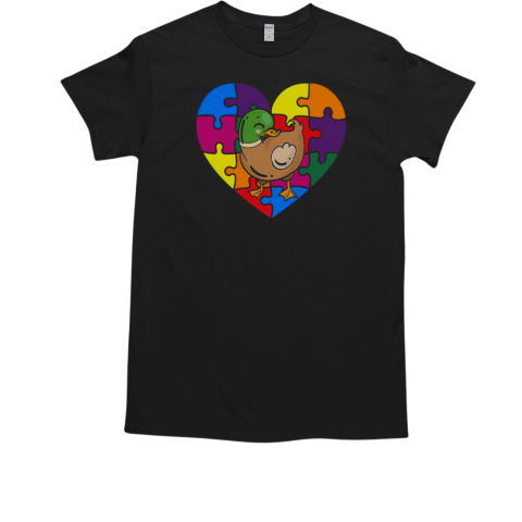 Autism Awareness Duck Heart Valentine's Day Puzzle Piece T-Shirt