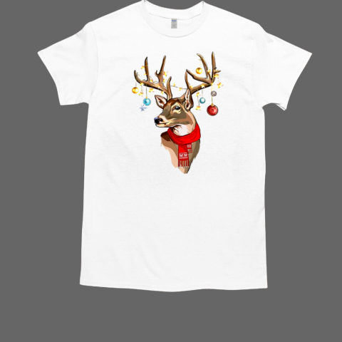 Buck Deer Antlers Christmas Lights Scarf Xmas Party T-Shirt