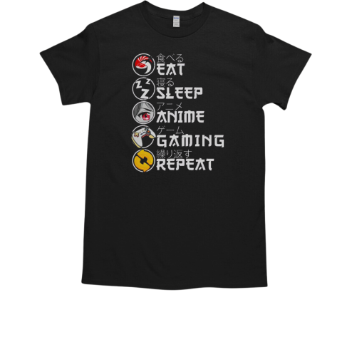 Retro Eat Sleep Anime Gaming Repeat Kawaii Anime Manga Gamer T-Shirt