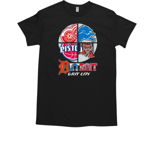 Detroit Grit City Red Wings Lions Tigers And Pistons Logo 2025 T-Shirt