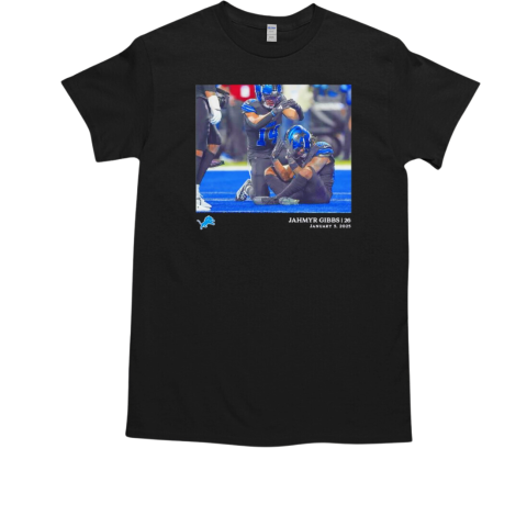 Jahmyr Gibbs Black Detroit Lions NFL Flash Features Week 18 T-Shirt