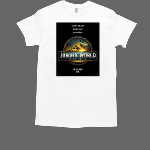 Jurassic World Rebirth Scarlett Johansson Mahershala All Jonathan Bailey In Theaters July 2 2025 T-Shirt